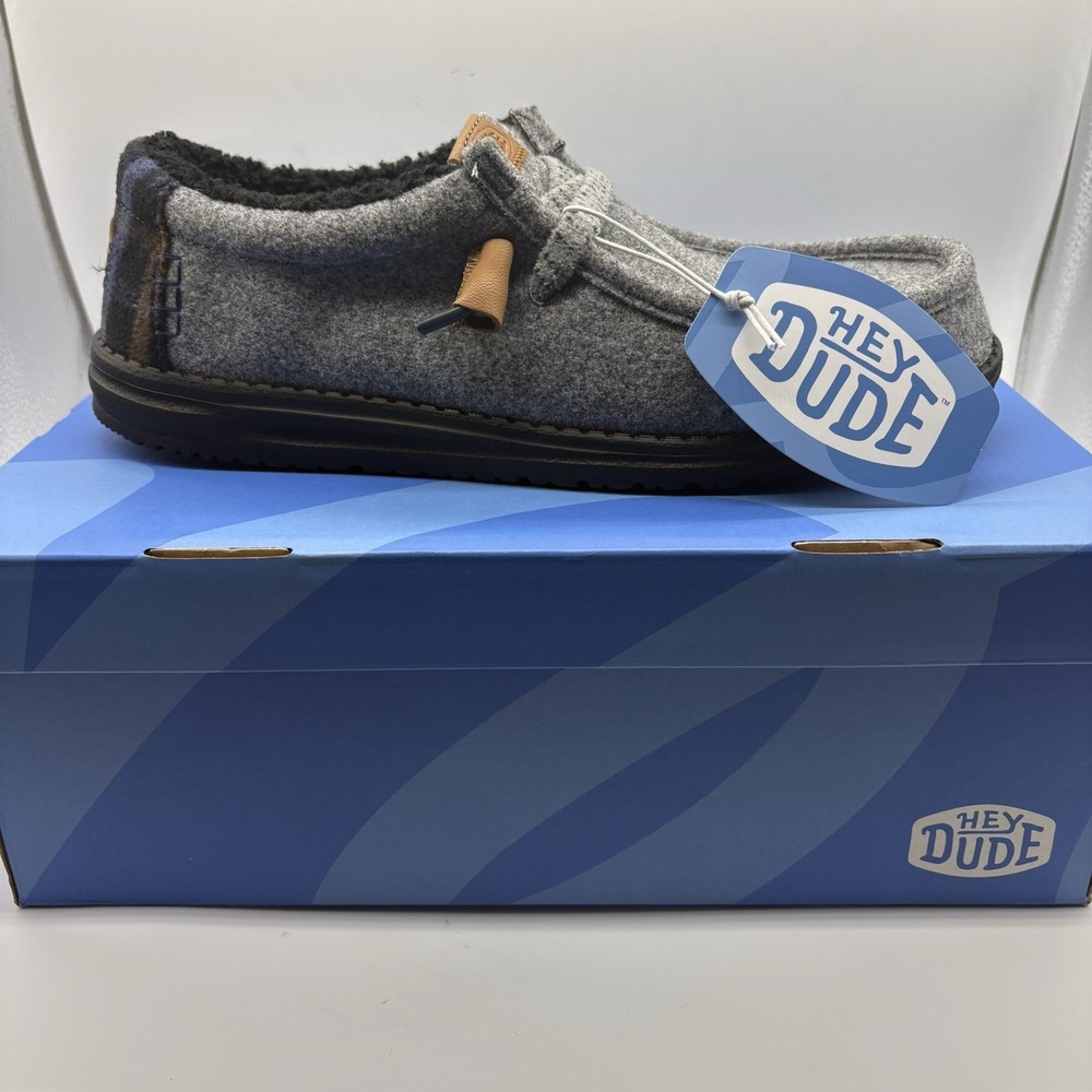 Hey Dude Wally Cozy Plaid Smoke Grey Multi Men's Sz 11 Slip On Loafers 44341-1VY